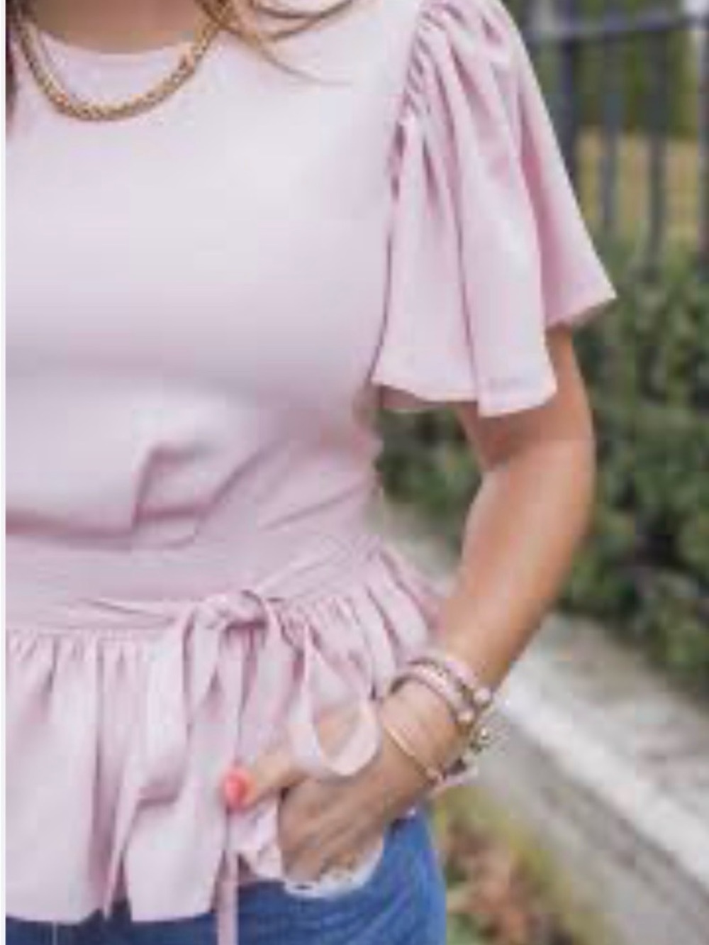 Express peplum belted flutter sleeve top, XL
